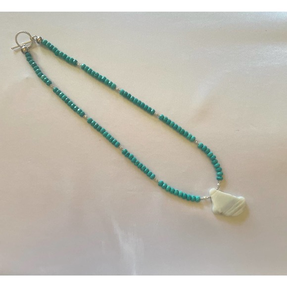 African Turquoise and White Agate 20” Necklace - Picture 2 of 6